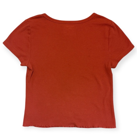 Old Navy Rib Knit Short Sleeve T-Shirt Ruffled Hem Women’s L Rust Orange - Picture 6 of 6